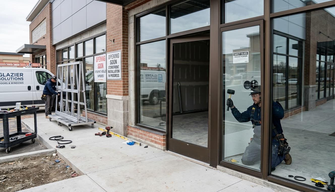 Aluminum Storefront installation by Cosello Construction