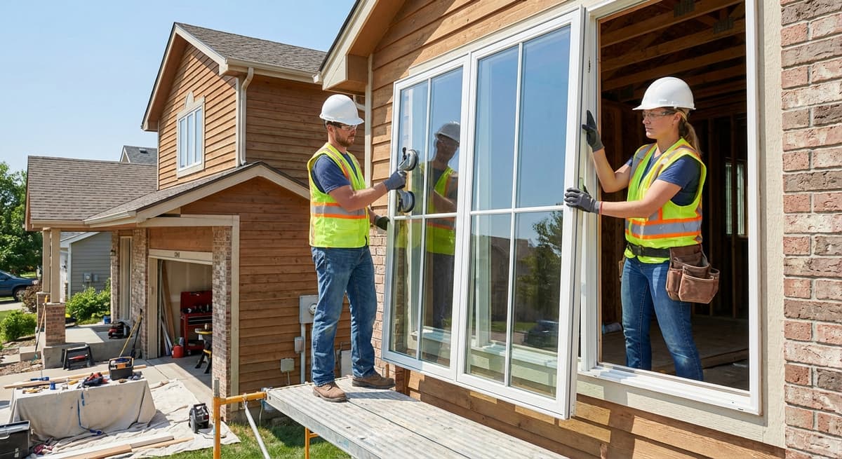 Cosello Construction technician installing a window