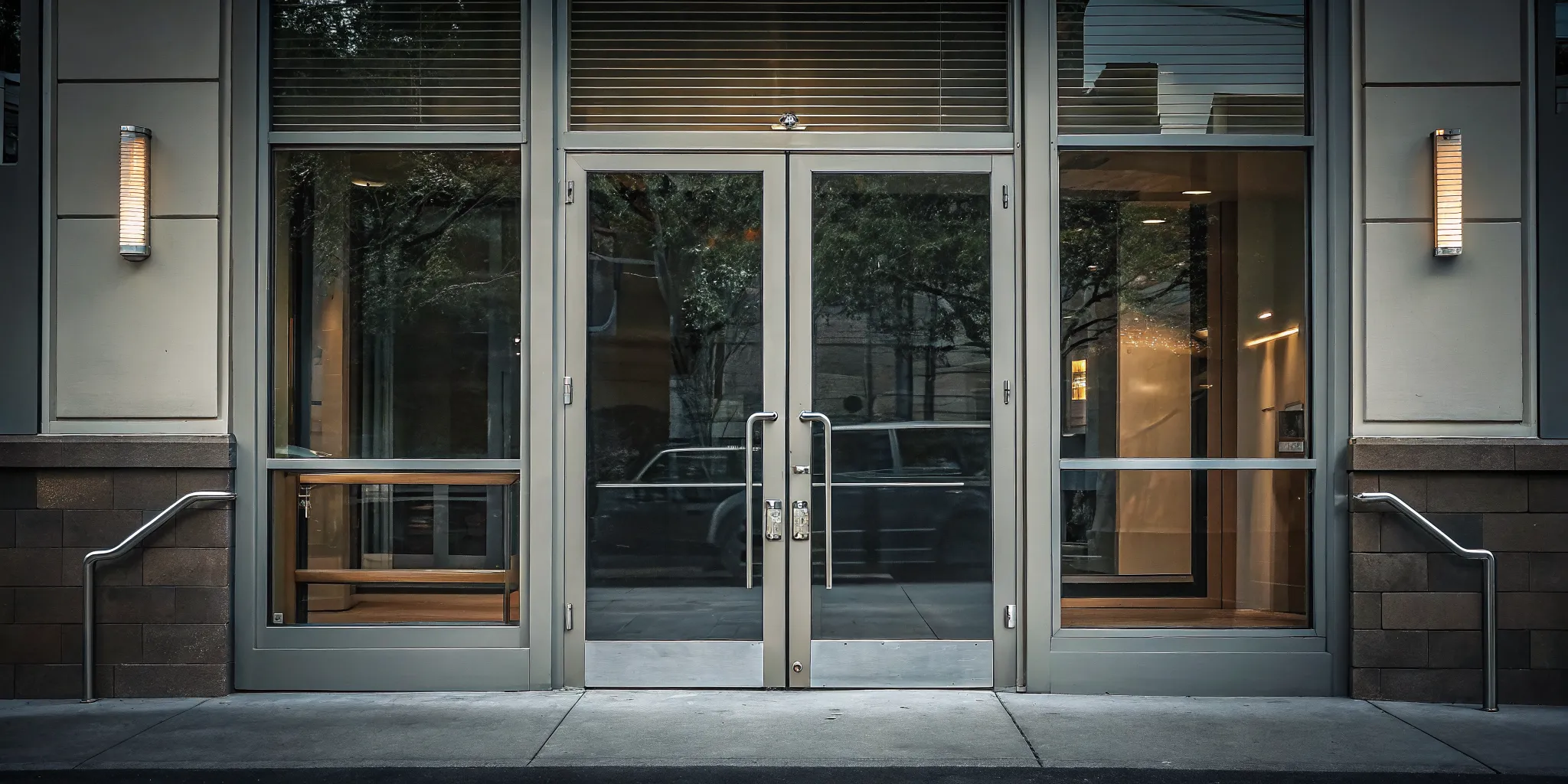 Accessible modern commercial storefront door with automatic operator