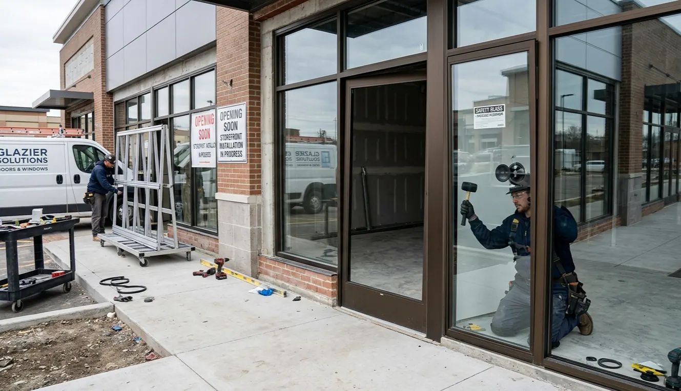 Aluminum Storefront installation by Cosello Construction