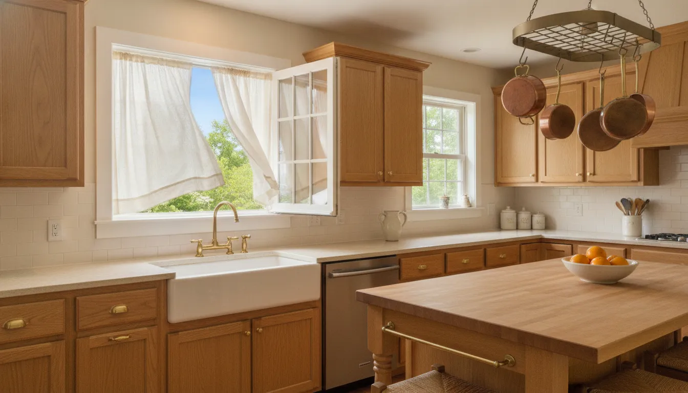 Bright South Jersey kitchen with an open casement window above the sink