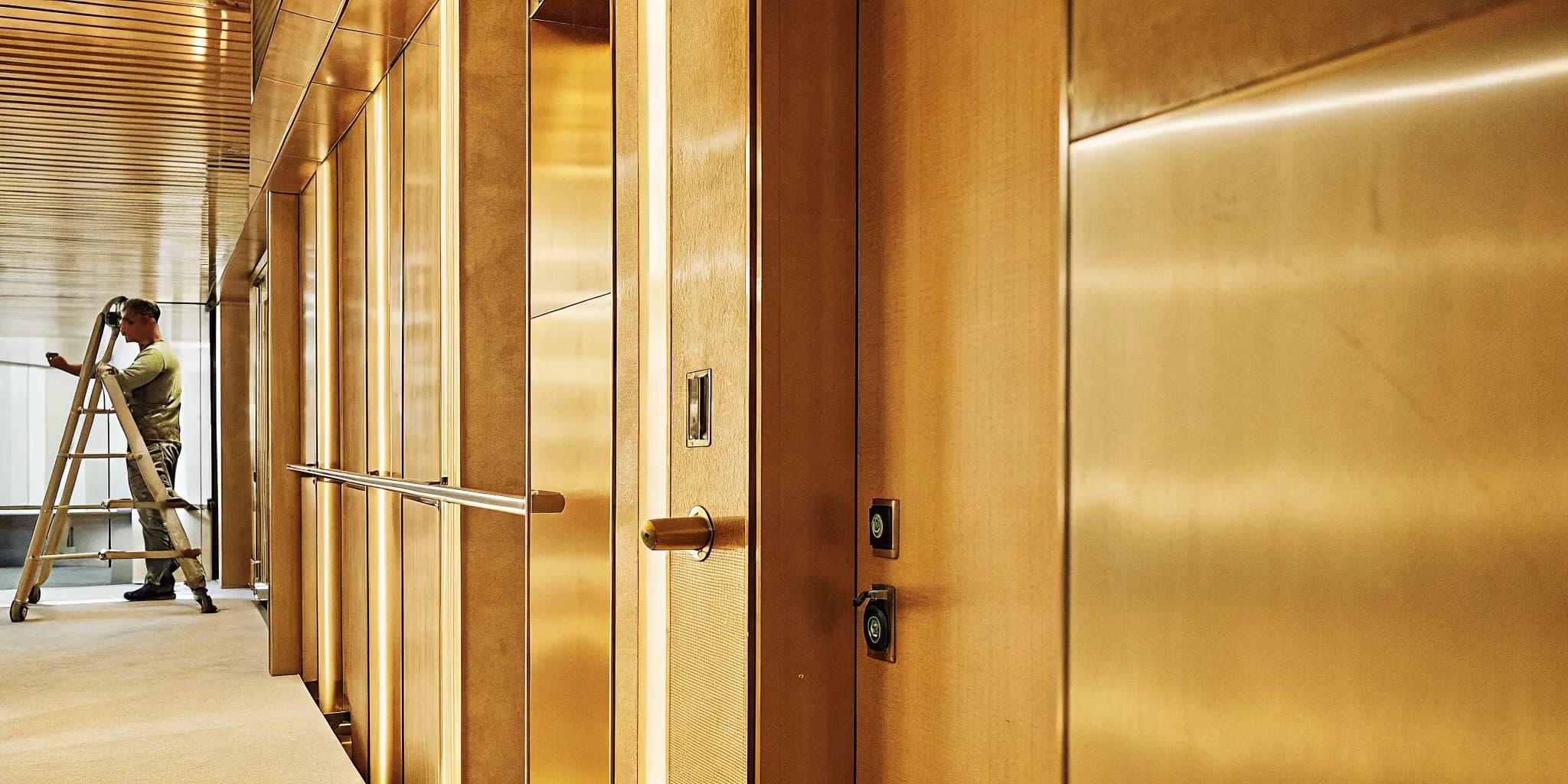 Professional hollow metal commercial fire door being installed in New Jersey