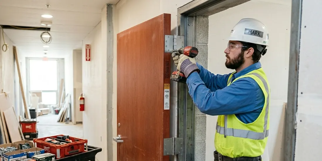 Fire-rated door installation by Cosello Construction
