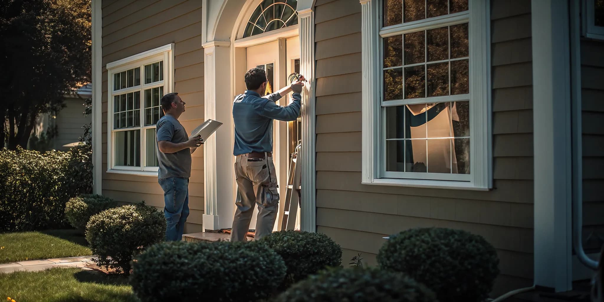 Contractor measuring a residential replacement window