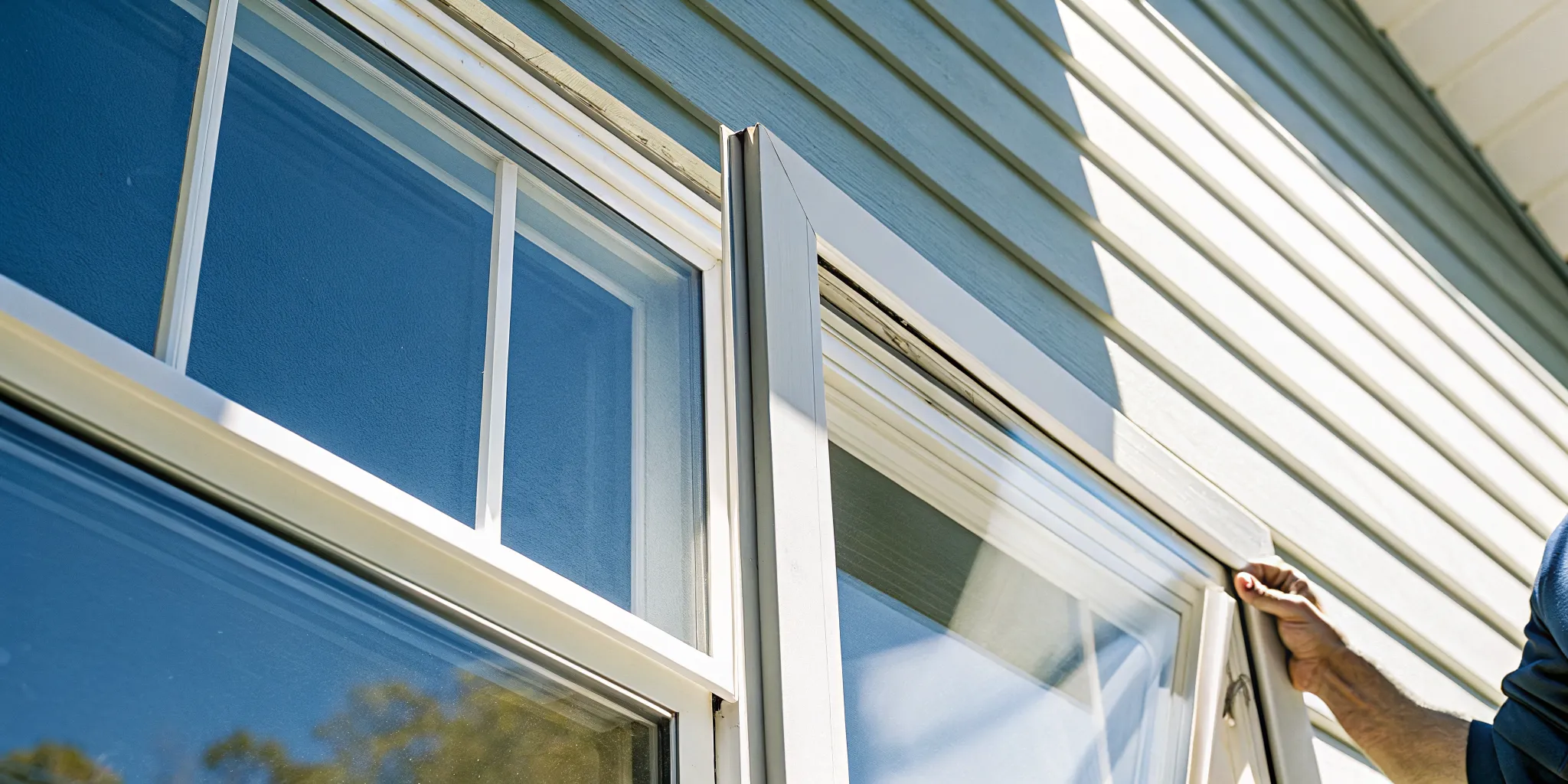 Newly installed energy-efficient double-hung windows on a clean South Jersey home exterior