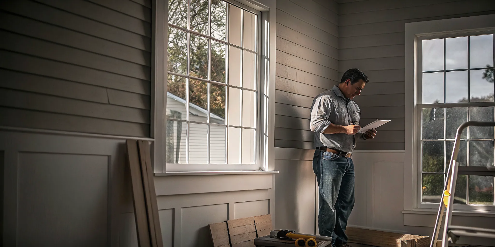 Contractor reviewing window installation warranty terms in a New Jersey home