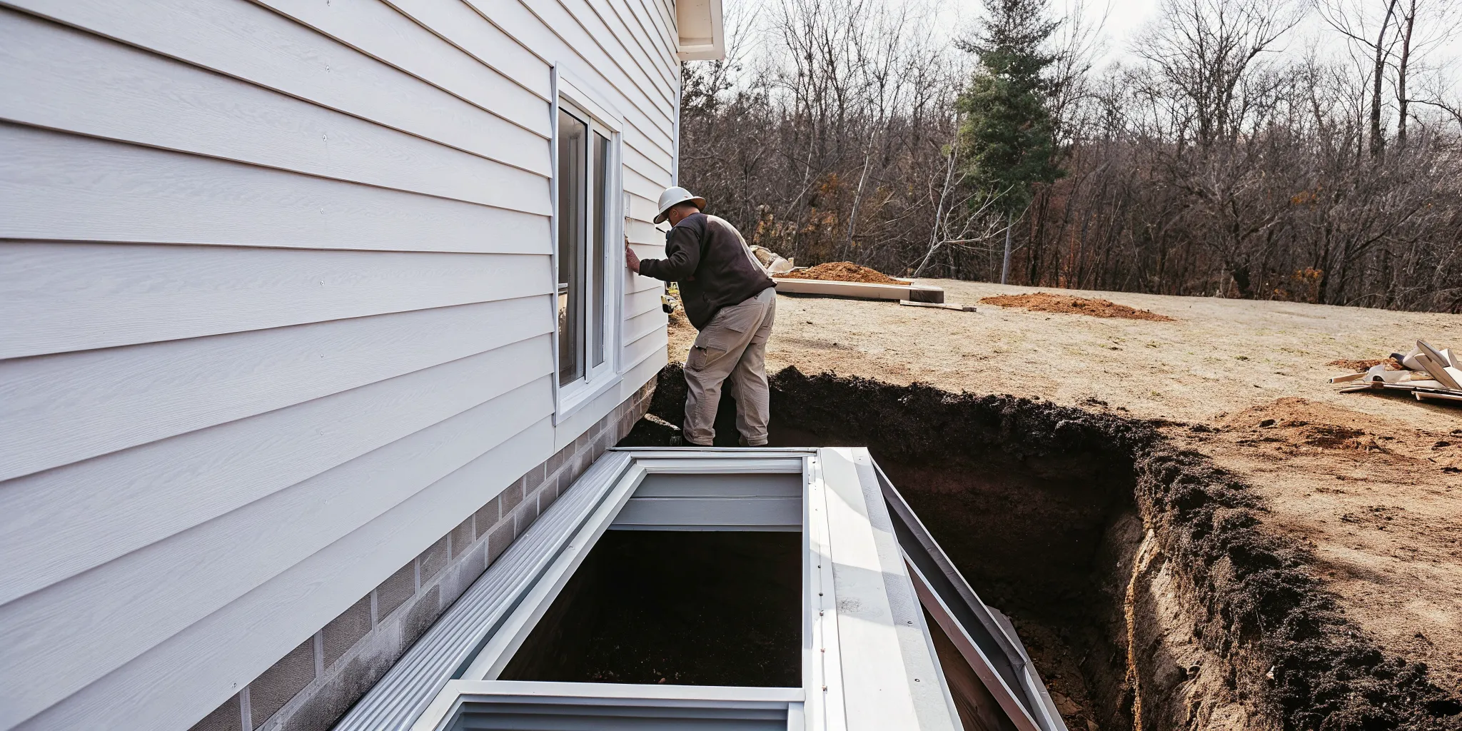 Contractor completing an egress window installation in South Jersey