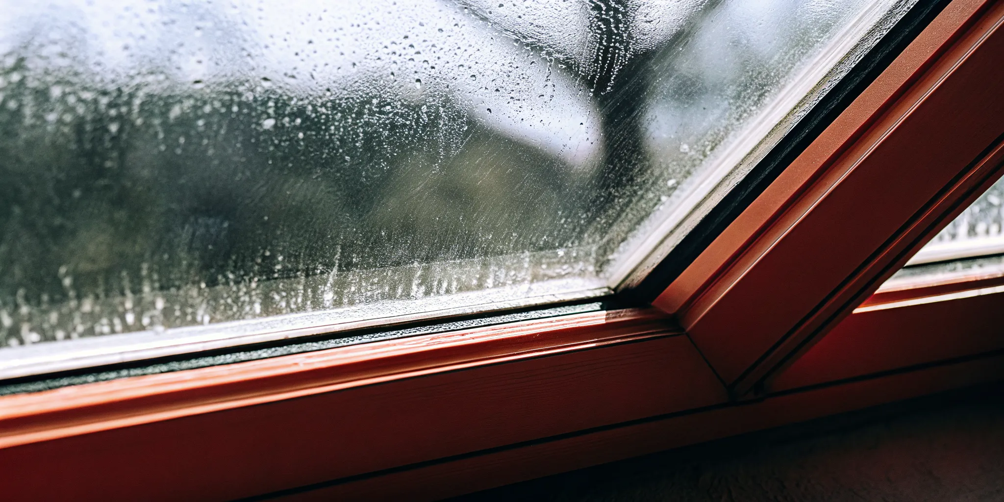 Drafty window with condensation trapped between the glass panes on a South Jersey house