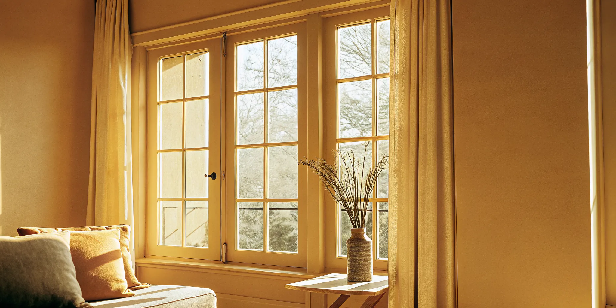 An elegant vinyl bay window installed in a bright South Jersey home living room
